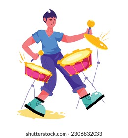 Modern flat illustration of a drummer 