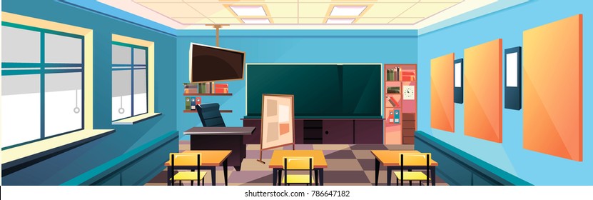 Modern flat illustration. Education background. Empty school classroom. Classroom interior. Meeting room