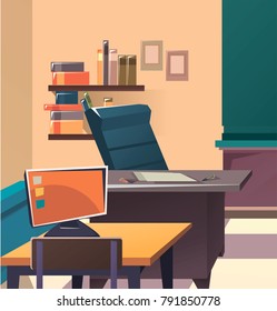 Modern flat illustration. Education background. Empty school classroom. Classroom interior. Meeting room