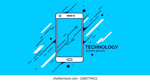 Modern flat illustration with electronic device. Vector banner with a picture of the phone