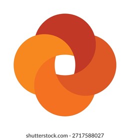 Ilustración plana moderna con cuatro círculos naranjas superpuestos con un hueco central cuadrado. Perfecto para visualizar datos complejos, valores centrales y sistemas integrados.