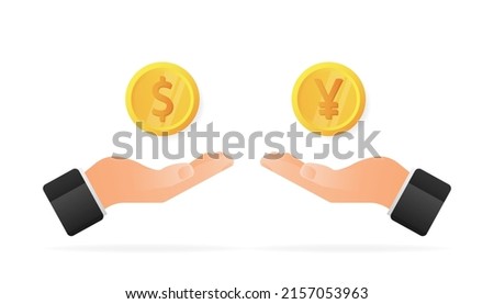 Modern flat illustration with gold currency exchange yen. Flat vector illustration