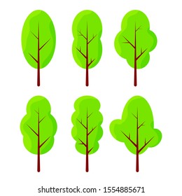 Modern flat illustration with green trees on white background for concept design. Flat graphic design.  