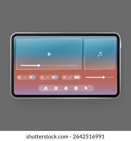 Modern flat illustration of a horizontal smart control panel UI on a tablet screen
