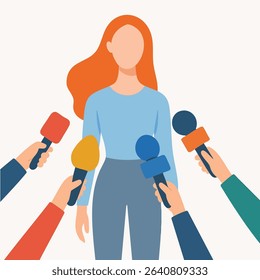 Modern Flat Illustration Interview Subject with Multiple Microphones Press Conference Concept