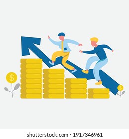 modern flat illustration. investor profits go up, income salary rate increase. business chart graphic growth margin revenue. ideal for mobile apps, ui illustration, landing page, motion, poster