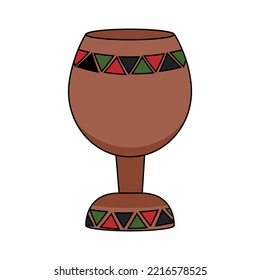 Ilustración plana moderna del símbolo del festival Kwanzaa Kikombe cha Umoja - copa de la unidad. Honrando a los Ancestros Africanos, herencia afroamericana. Ilustración vectorial de una taza de madera decorada con sencillez