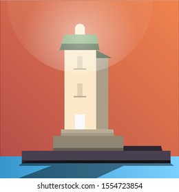 Modern flat illustration of lighthouse. Minimalist vector illustration with gradient colour.
