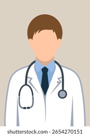 Modern flat illustration of a male doctor with stethoscope and medical uniform. Great for healthcare apps, hospital graphics, medical education, and professional profiles.