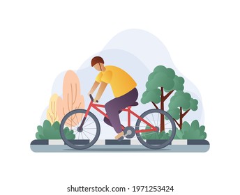 modern flat illustration of a man pedaling a bicycle