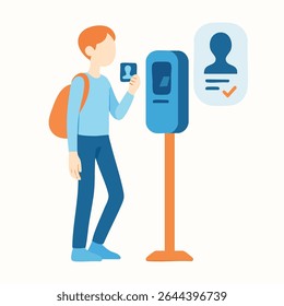 Modern Flat Illustration of Man Using Identity Card Reader at Entrance
