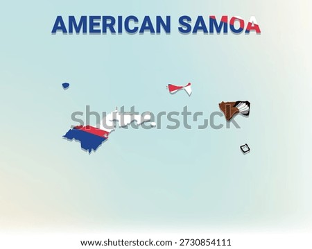 A modern flat illustration of the map of American Samoa filled with the national flag of American Samoa