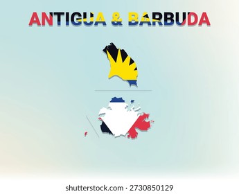 A modern flat illustration of the map of Antigua and Barbuda filled with the national flag of Antigua and Barbuda