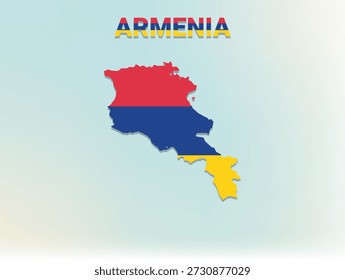 Una ilustración plana moderna del mapa de Armenia lleno con la bandera nacional de Armenia