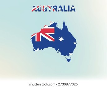 A modern flat illustration of the map of Australia filled with the national flag of Australia