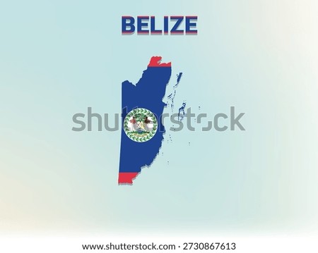 A modern flat illustration of the map of Belize filled with the national flag of Belize
