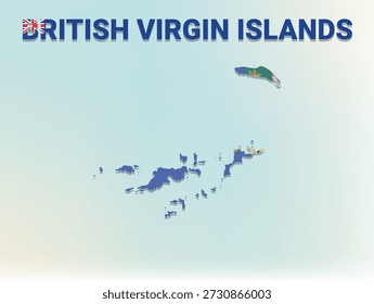 Eine moderne flache Abbildung der Karte der Britischen Jungferninseln gefüllt mit der Nationalflagge der Britischen Jungferninseln