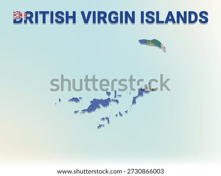 A modern flat illustration of the map of British Virgin Islands filled with the national flag of British Virgin Islands