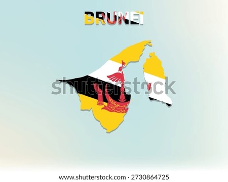 A modern flat illustration of the map of Brunei filled with the national flag of Brunei