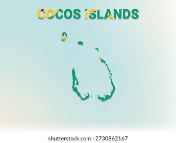 Uma ilustração plana moderna do mapa das Ilhas Cocos preenchida com a bandeira nacional das Ilhas Cocos