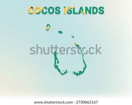 A modern flat illustration of the map of Cocos Islands filled with the national flag of Cocos Islands