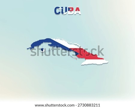 A modern flat illustration of the map of Cuba filled with the national flag of Cuba