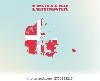 Una ilustración plana moderna del mapa de Dinamarca llena con la bandera nacional de Dinamarca