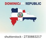 A modern flat illustration of the map of Dominican Republic filled with the national flag of Dominican Republic