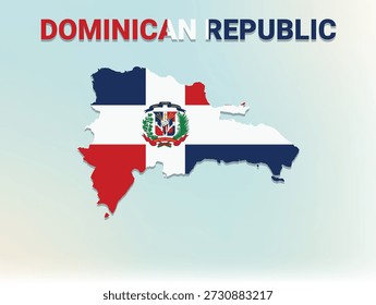 A modern flat illustration of the map of Dominican Republic filled with the national flag of Dominican Republic