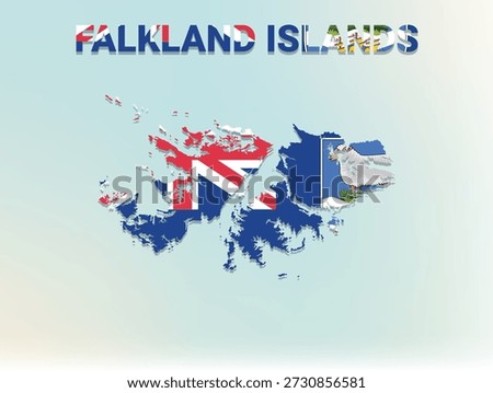 A modern flat illustration of the map of Falkland Islands filled with the national flag of Falkland Islands