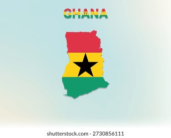 Una ilustración plana moderna del mapa de Ghana lleno con la bandera nacional de Ghana