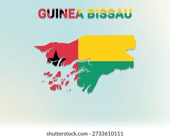 Uma moderna ilustração plana do mapa da Guiné-Bissau preenchida com sua bandeira nacional