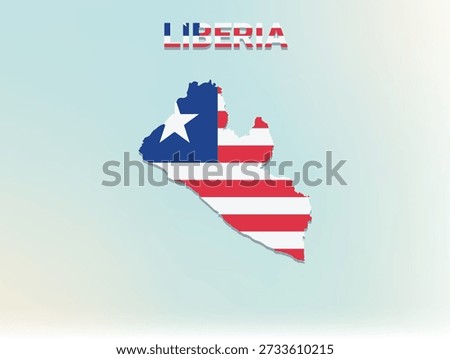 A modern flat illustration of the map of Liberia filled with its national flag