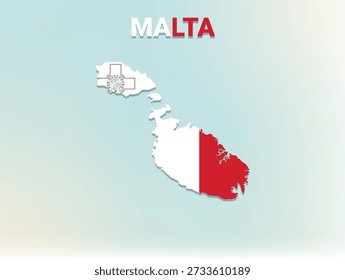 A modern flat illustration of the map of Malta filled with its national flag