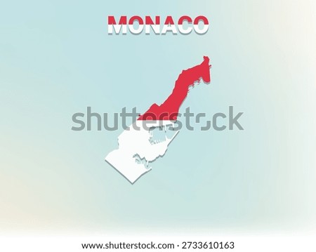 A modern flat illustration of the map of Monaco filled with its national flag
