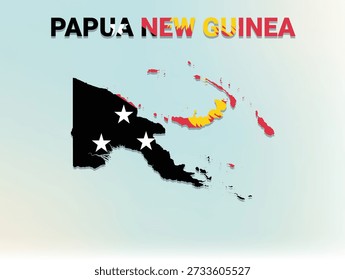 Uma moderna ilustração plana do mapa de Papua-Nova Guiné preenchida com sua bandeira nacional