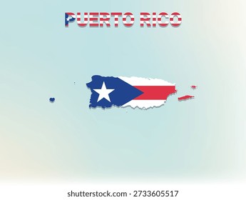 A modern flat illustration of the map of Puerto Rico filled with its national flag