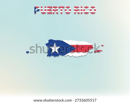 A modern flat illustration of the map of Puerto Rico filled with its national flag