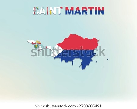 A modern flat illustration of the map of Saint Martin filled with its national flag