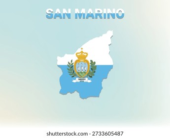 Eine moderne, flache Illustration der Karte von San Marino, gefüllt mit seiner Nationalflagge