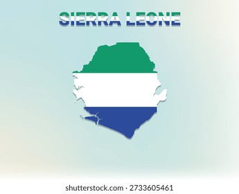 A modern flat illustration of the map of Sierra Leone filled with its national flag