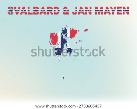 A modern flat illustration of the map of Svalbard and Jan Mayen filled with its national flag