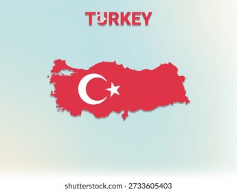 Eine moderne, flache Illustration der Landkarte der Türkei, gefüllt mit ihrer Nationalflagge