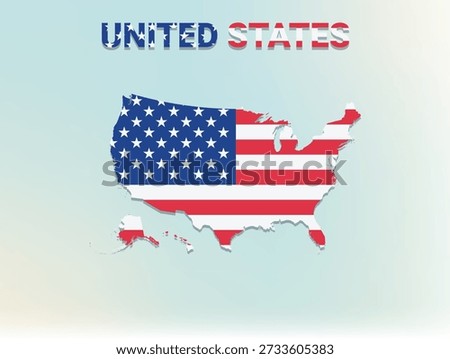 A modern flat illustration of the map of United States filled with its national flag