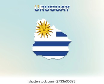 A modern flat illustration of the map of Uruguay filled with its national flag