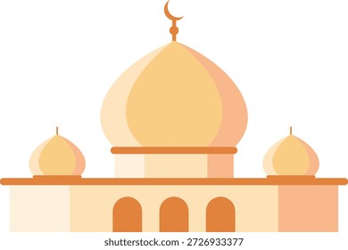 Ilustración plana moderna de una mezquita con arquitectura de cúpula que representa el culto islámico y la cultura religiosa.