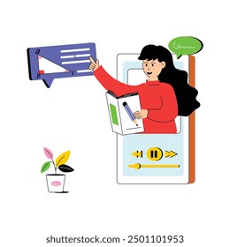 Eine moderne, flache Illustration der Online-Präsentation