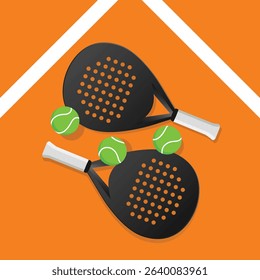 Modern flat illustration of padel rackets and balls with vibrant contrast, ideal for landing pages, apps, and icons.
