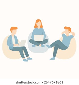 Ilustração plana moderna de pessoas relaxando em Beanbag Ilustração da cadeira