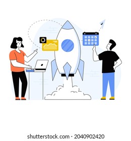 A modern flat illustration of project startup is up for premium use 